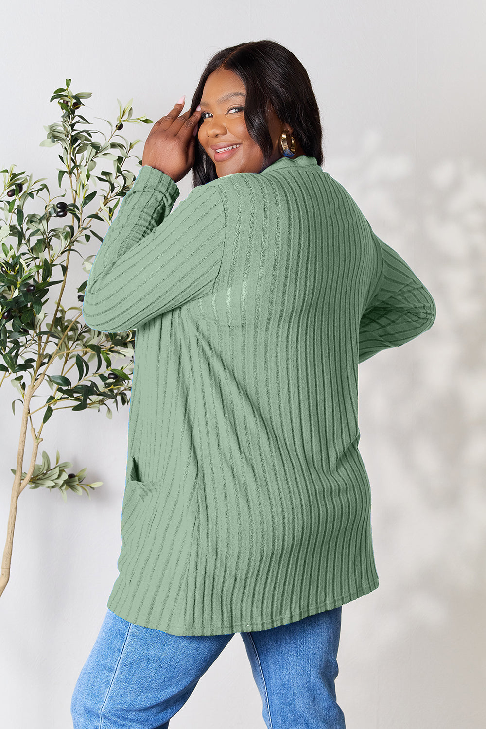 Ocean Breeze Ribbed Cardigan with Pockets
