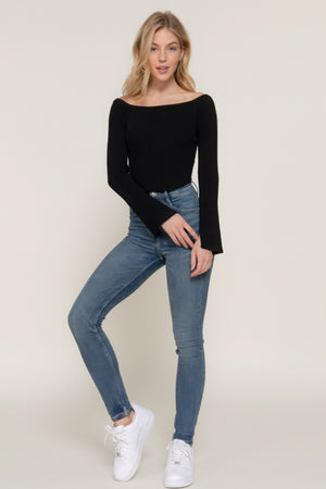 Long flare slv off shoulder sweater