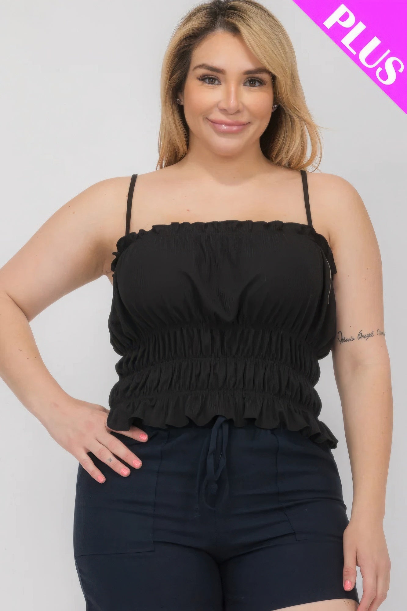 Plus Size Tiered Shirred Body Crop Top