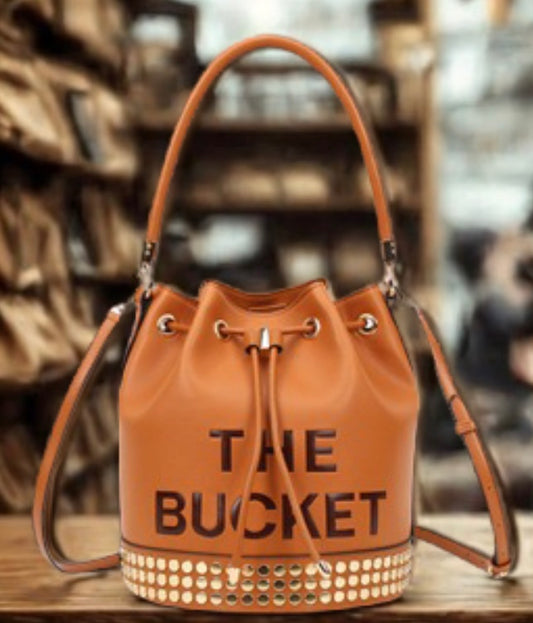 Studded "The Bucket" Draw String Hobo -Shoulder Bag