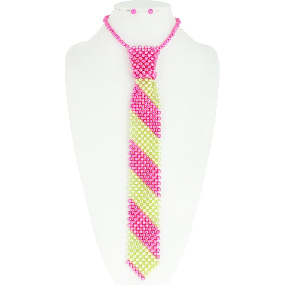 2 TONE PEARL TIE NECKLACE SET
