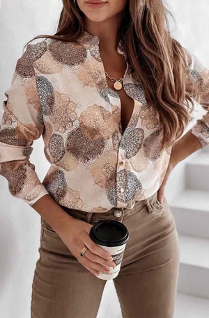 KATRINA MANDALA PRINTED SHIRT BLOUSE TOP-BROWN