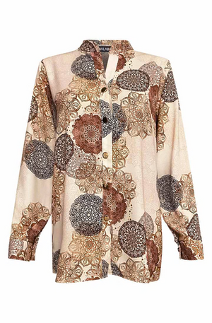 KATRINA MANDALA PRINTED SHIRT BLOUSE TOP-BROWN