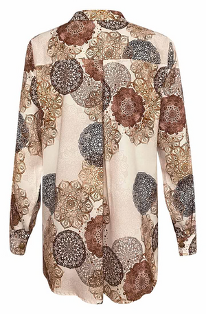 KATRINA MANDALA PRINTED SHIRT BLOUSE TOP-BROWN