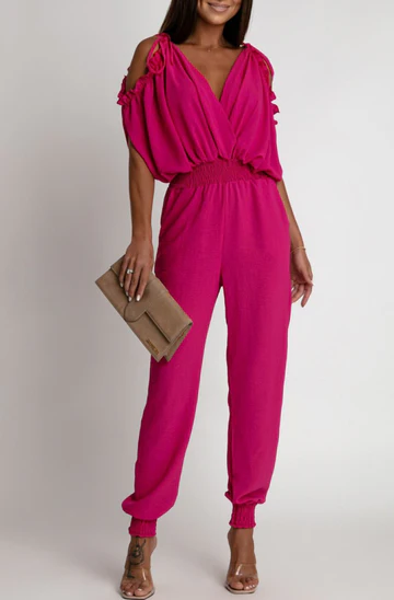 AZELIA COLD SHOULDER JUMPSUIT-HOT PINK