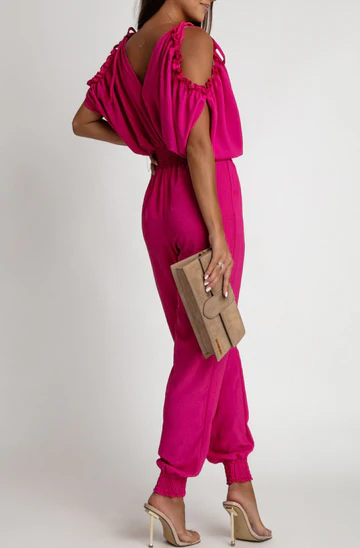 AZELIA COLD SHOULDER JUMPSUIT-HOT PINK
