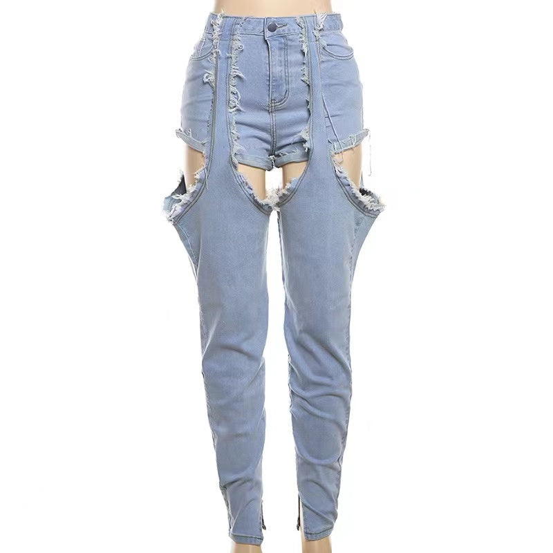 Edgy Layered Cut-Out Jeans