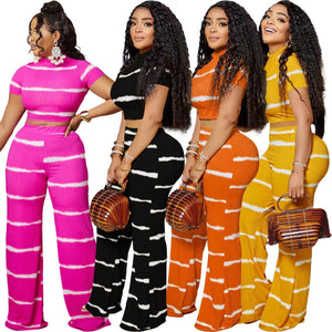 Striped Printed Wide Leg Women's 2PC Set.