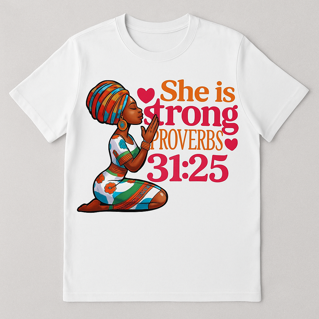 She Is Strong – Proverbs 31:25 Tee
