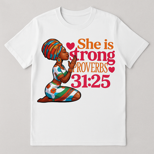 She Is Strong – Proverbs 31:25 Tee