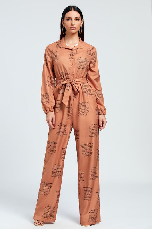 The Poet’s Script Belted Wide-Leg Jumpsuit