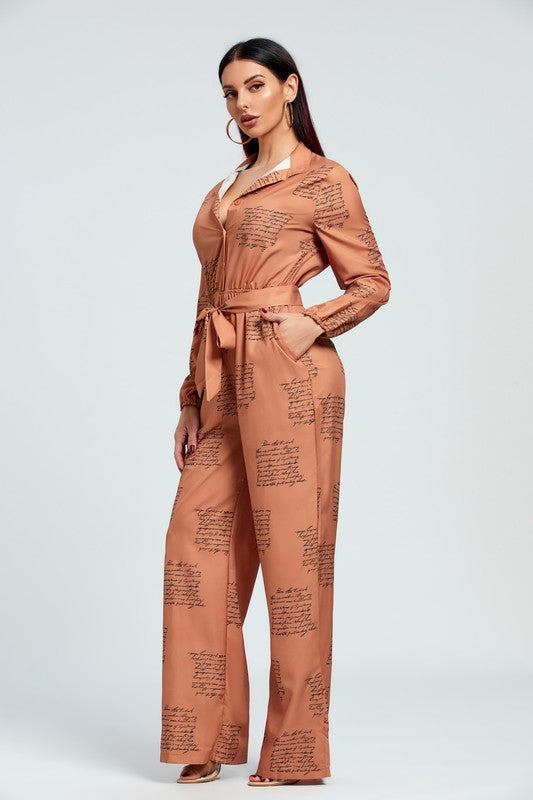 The Poet’s Script Belted Wide-Leg Jumpsuit
