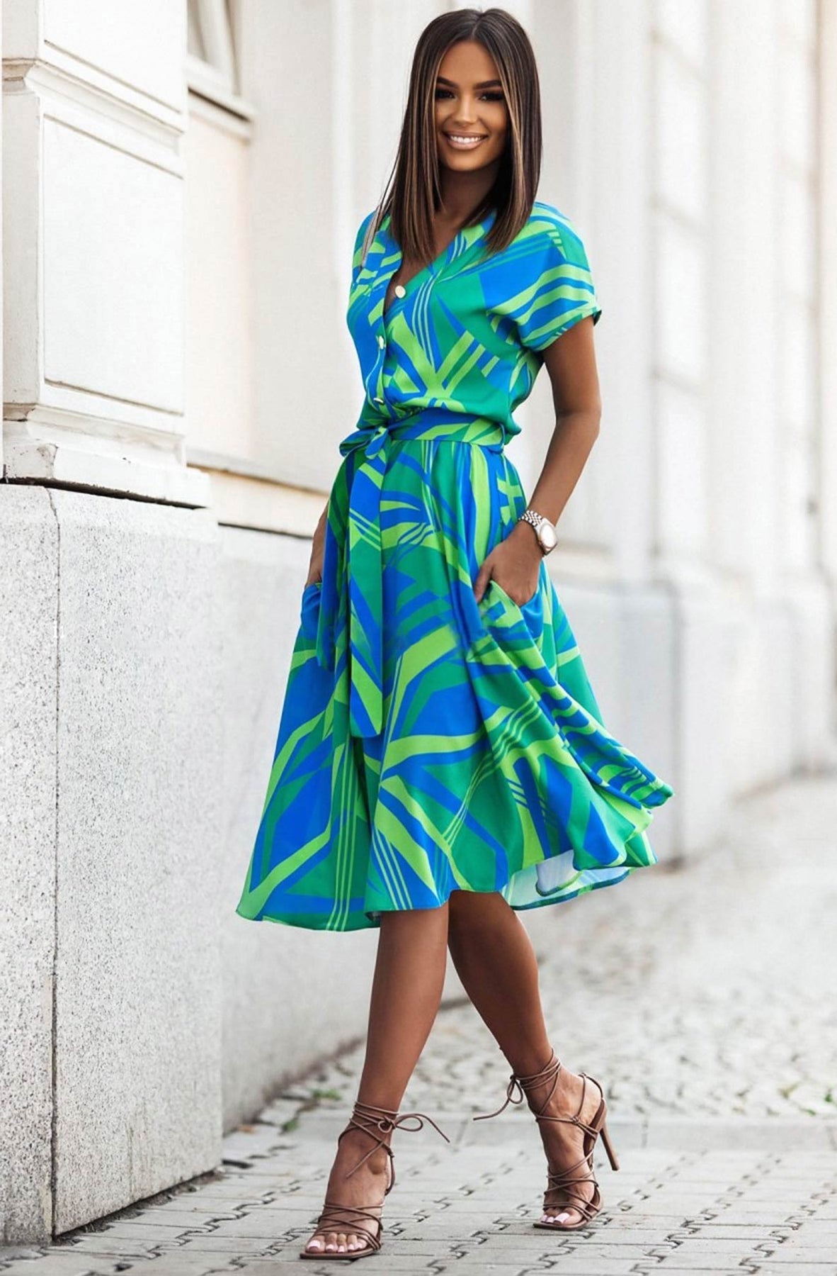 Enchant in Emerald: The Karlie Abstract Printed Midaxi Dress in Green
