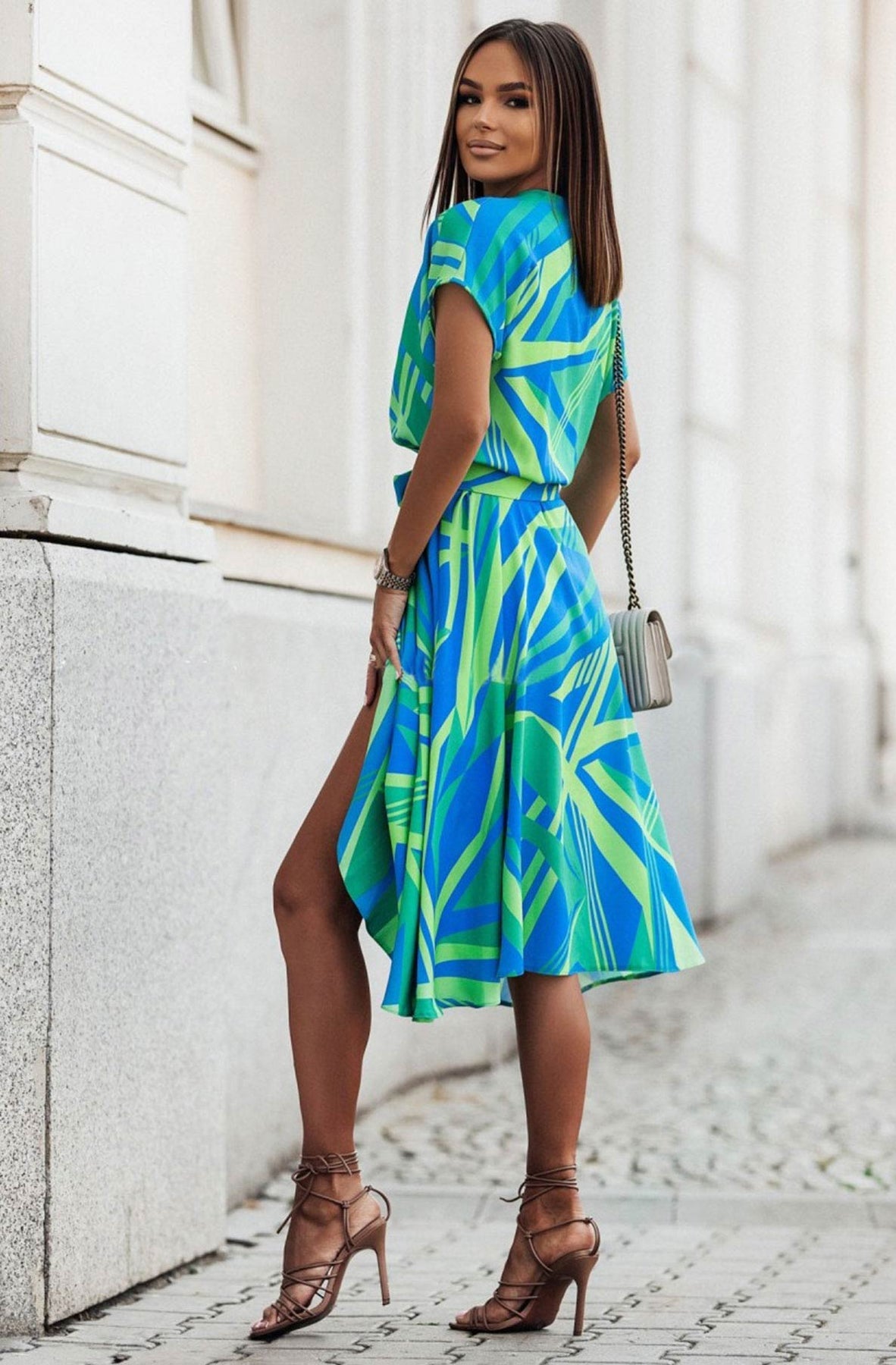 Enchant in Emerald: The Karlie Abstract Printed Midaxi Dress in Green