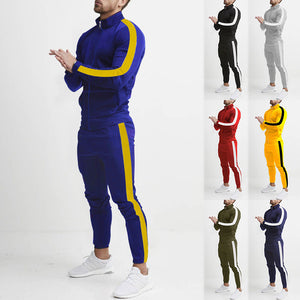 MEN'S TRACKSUIT WITH ZIPPED PANEL STAND-UP COLLAR