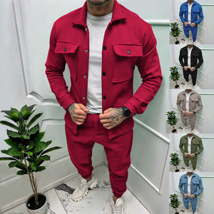 MEN SOLID COLOR SLIM FITTING TWO-PIECE SET TRACKSUIT