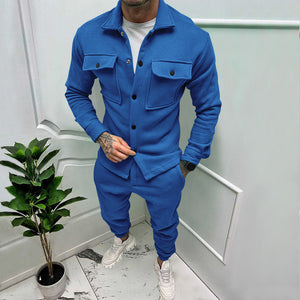 MEN SOLID COLOR SLIM FITTING TWO-PIECE SET TRACKSUIT