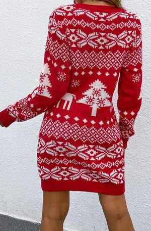 CHRISTMAS TREE KNITTED JUMPER DRESS-RED