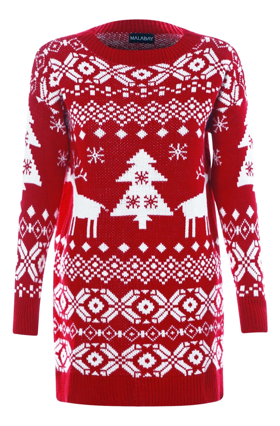 CHRISTMAS TREE KNITTED JUMPER DRESS-RED