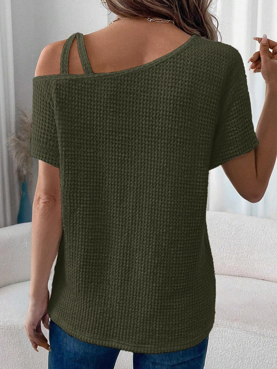 Asymmetrical Neck Short Sleeve T-Shirt