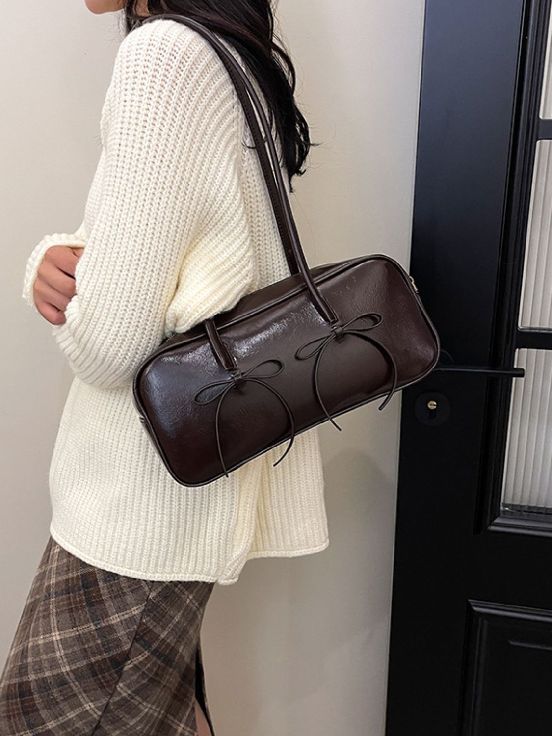 Bow Elegance Trim Shoulder Bag