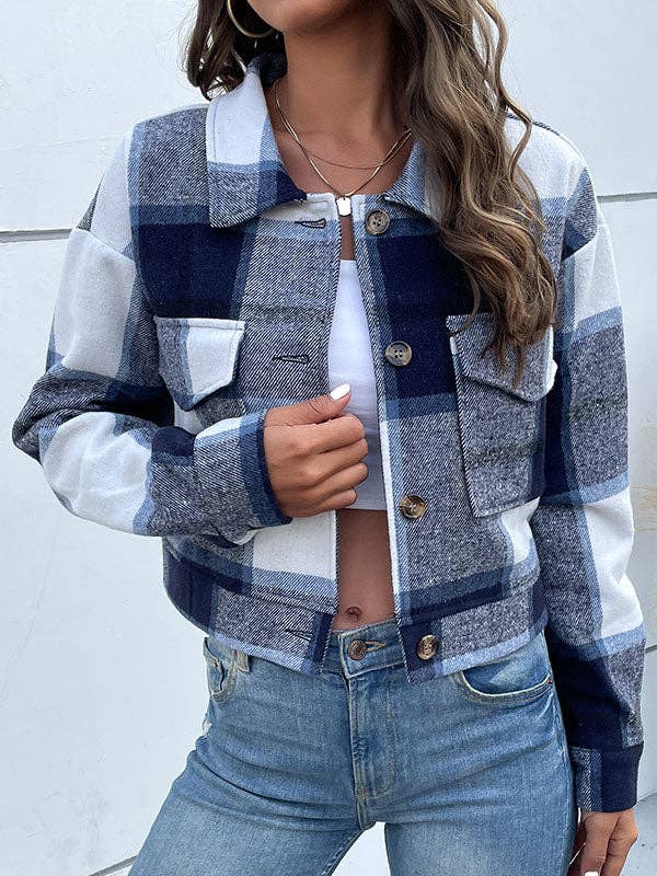 UZ Wholesale Store - Long Sleeves Loose Buttoned Plaid Pockets Split-Joint Lapel Jackets Outerwear