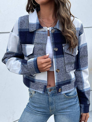 UZ Wholesale Store - Long Sleeves Loose Buttoned Plaid Pockets Split-Joint Lapel Jackets Outerwear