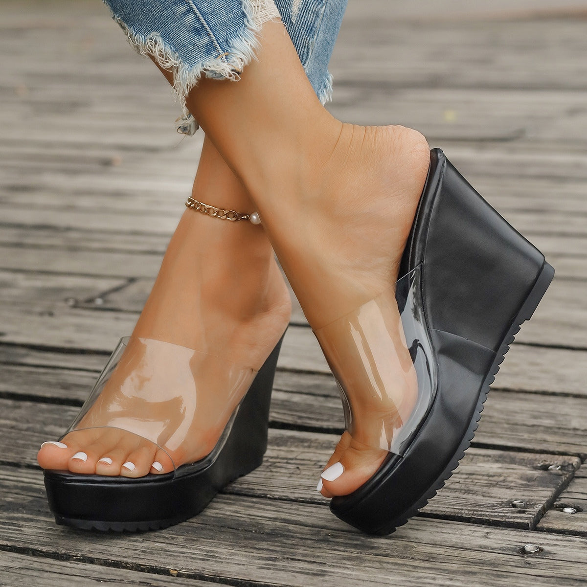 Crystal Lift Wedge Sandals