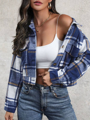 UZ Wholesale Store - Long Sleeves Loose Buttoned Plaid Pockets Split-Joint Lapel Jackets Outerwear