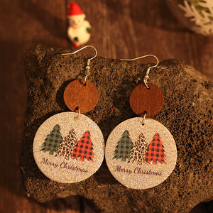 PU Leather Rustic Noel Tree Earrings