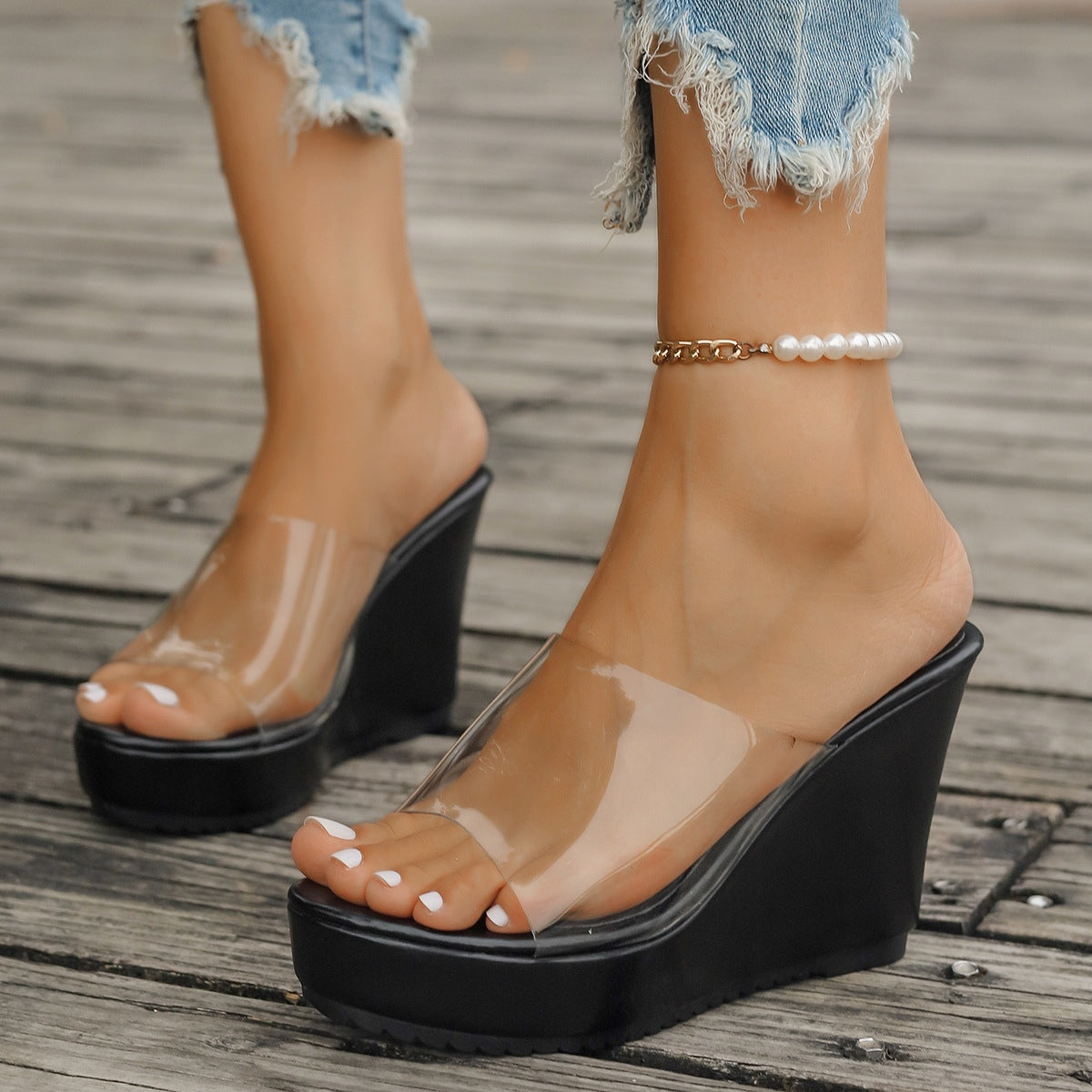 Crystal Lift Wedge Sandals