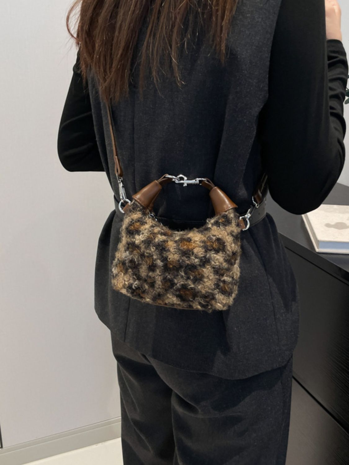 Fuzzy Crossbody Mini Handbag with Zipper