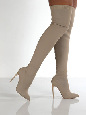 Sleek Knit Over the Knee Stiletto Boots