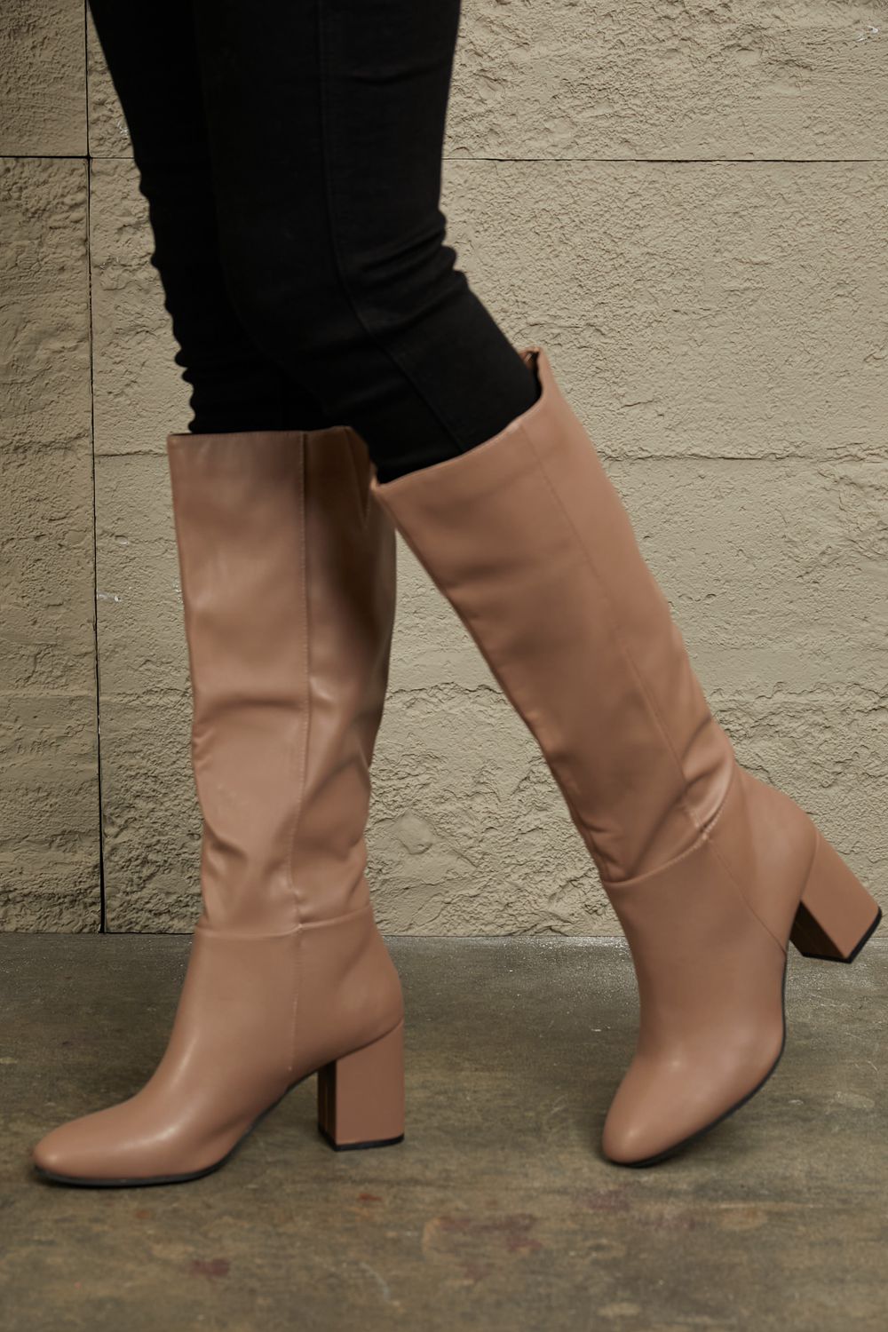 Camel Luxe Block-Heel Boots