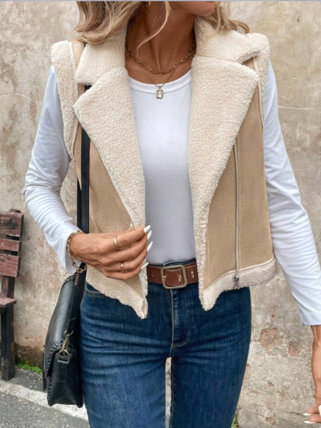 Zip Up Sherpa Vest Coat