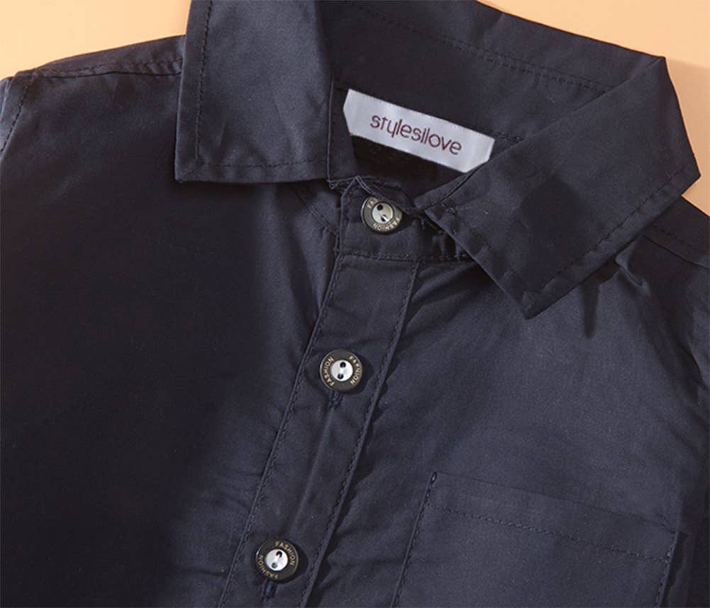 Fennco Styles - Blue Little Boy Button Down Shirt, Suspender Straps & Pants