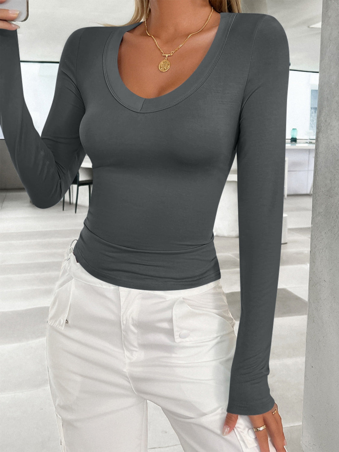 Sleek Elegance V-Neck Long Sleeve