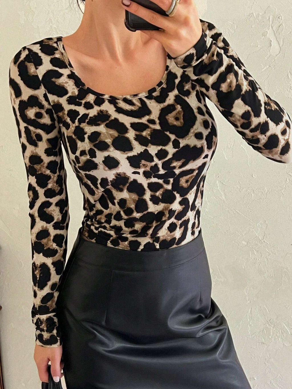 Leopard Scoop Neck Long Sleeve T-Shirt