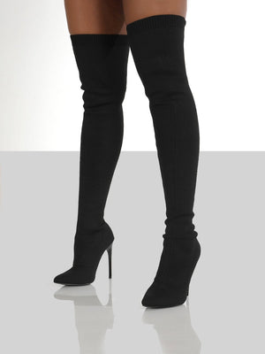 Sleek Knit Over the Knee Stiletto Boots