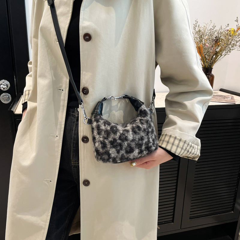 Fuzzy Crossbody Mini Handbag with Zipper