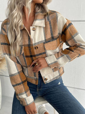 UZ Wholesale Store - Long Sleeves Loose Buttoned Plaid Pockets Split-Joint Lapel Jackets Outerwear