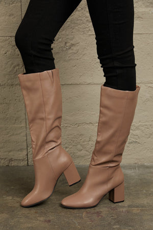 Camel Luxe Block-Heel Boots