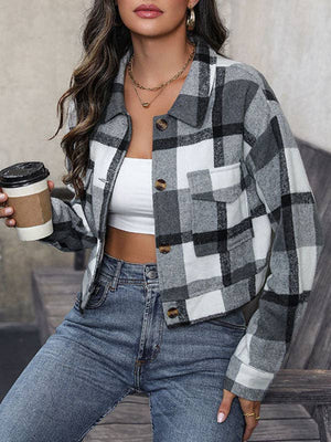 UZ Wholesale Store - Long Sleeves Loose Buttoned Plaid Pockets Split-Joint Lapel Jackets Outerwear
