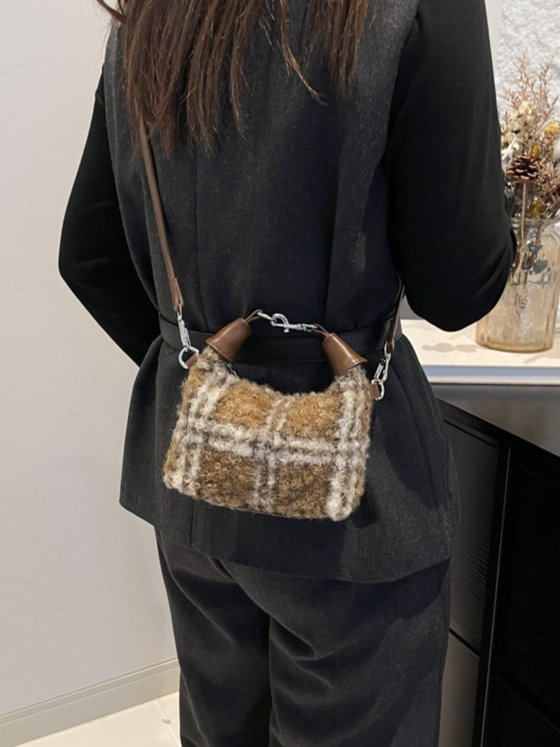 Fuzzy Crossbody Mini Handbag with Zipper
