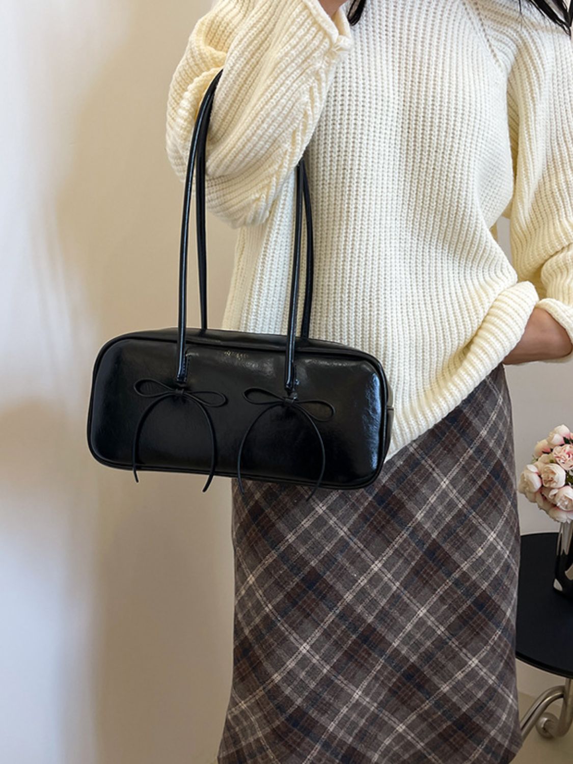 Bow Elegance Trim Shoulder Bag