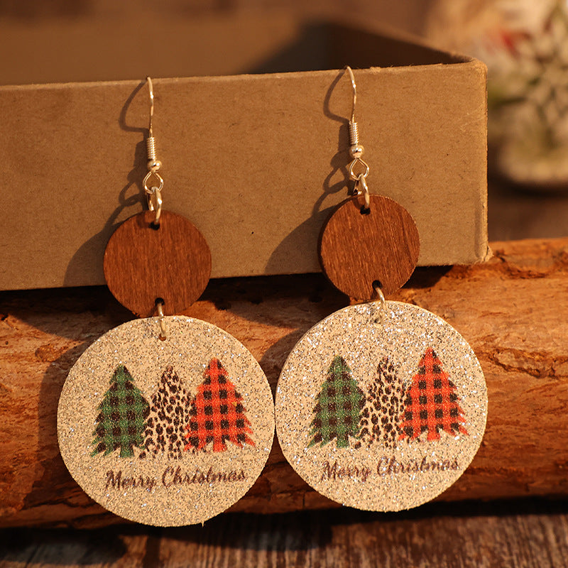 PU Leather Rustic Noel Tree Earrings