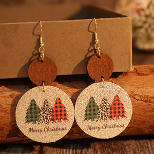 PU Leather Rustic Noel Tree Earrings