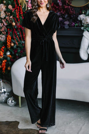 Drawstring Surplice Short Sleeve Jumpsuit