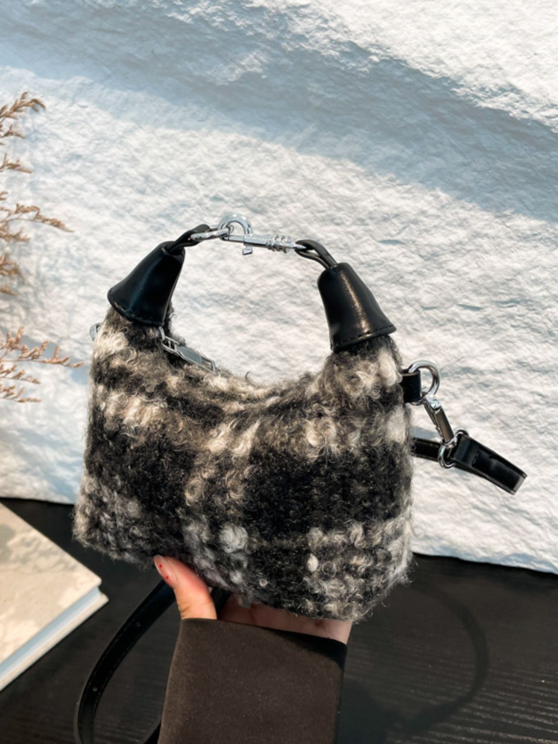 Fuzzy Crossbody Mini Handbag with Zipper