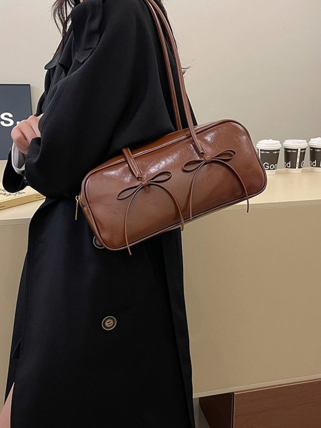 Bow Elegance Trim Shoulder Bag